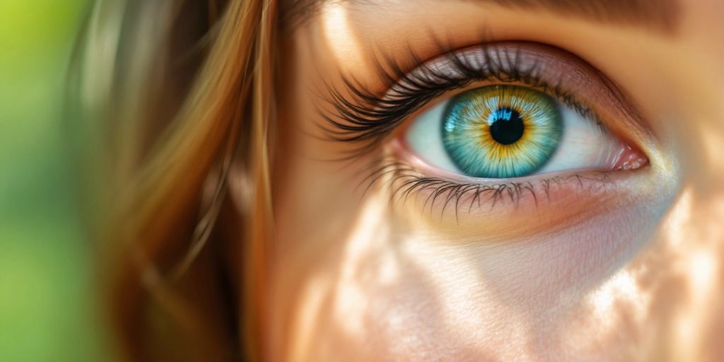 Close-up of a hazel brown eye with a green shimmer.